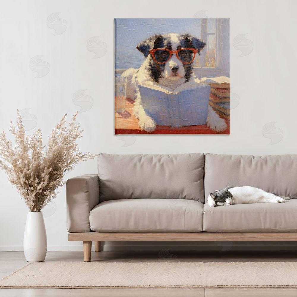 Angie Hawke Sunlit Dog Reading By Window Stretched Canvas on Wall