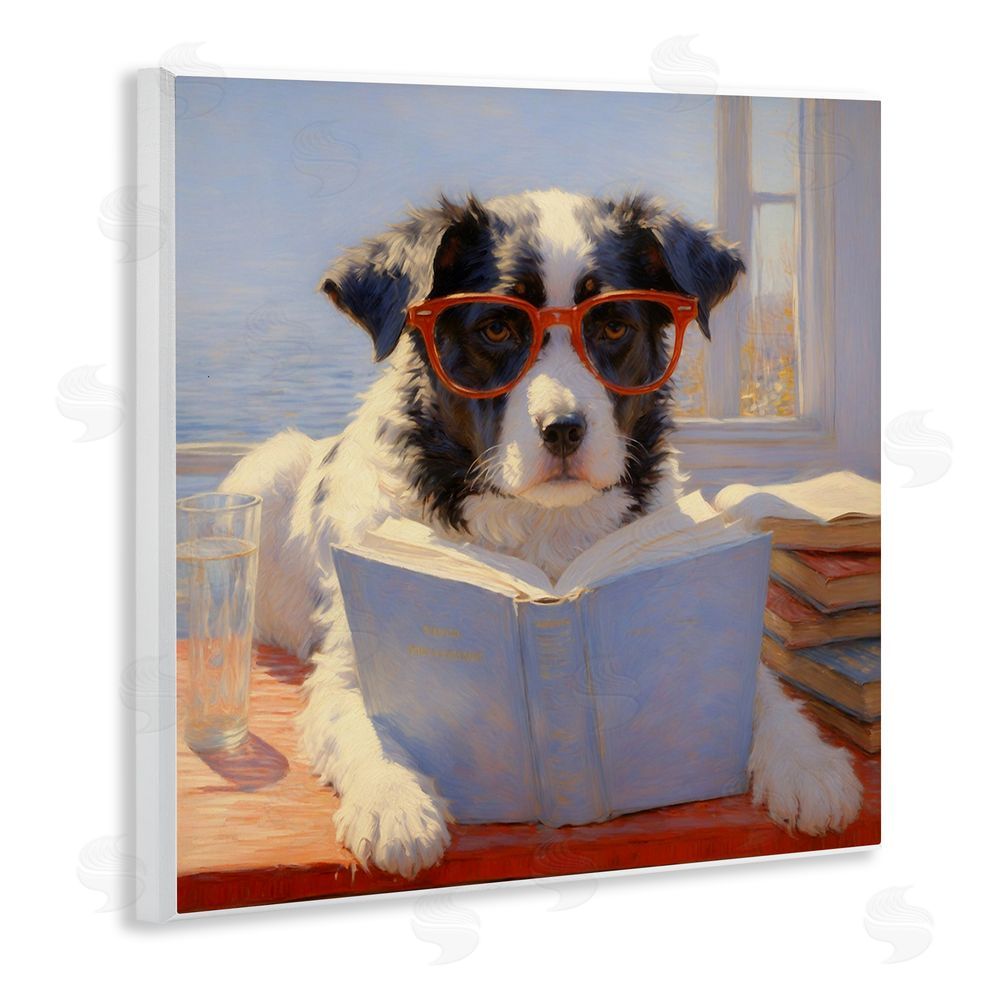 Angie Hawke Sunlit Dog Reading By Window Wall Plaque Printed Art