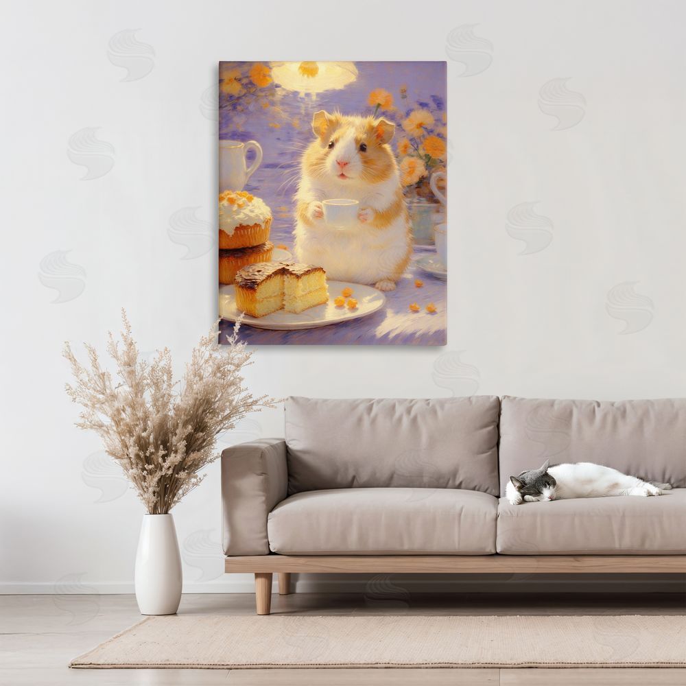 Angie Hawke Hamster Tea Party with Cake Stretched Canvas Wall Art in Room