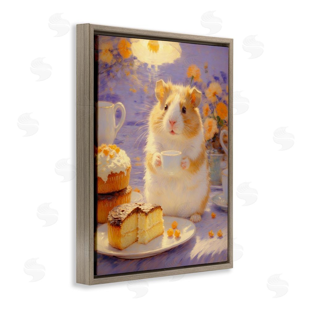 Angie Hawke Hamster Tea Party with Cake Brown Floating Framed Canvas Wall Art