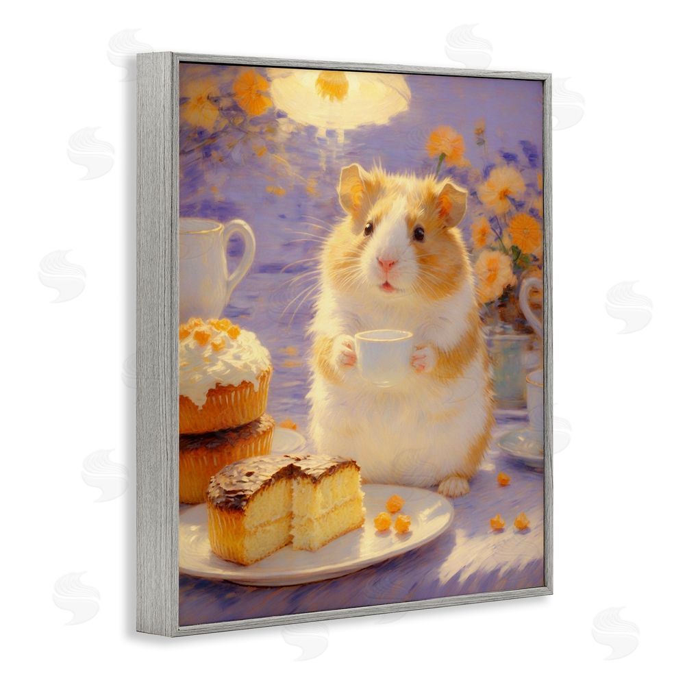 Angie Hawke Hamster Tea Party with Cake Gray Framed Giclee Wall Art