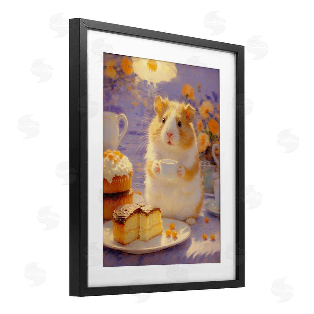 Angie Hawke Hamster Tea Party with Cake Black Framed Print Under Glass Wall Art