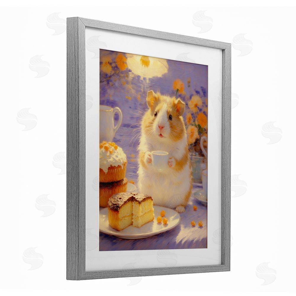 Angie Hawke Hamster Tea Party with Cake Gray Framed Print Under Glass Wall Art