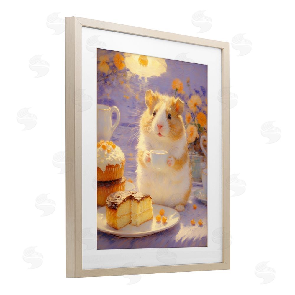 Angie Hawke Hamster Tea Party with Cake Brown Framed Print Under Glass Wall Art