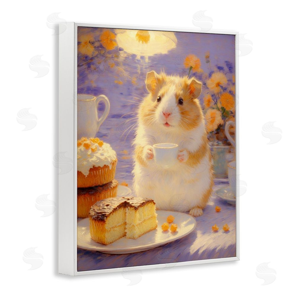 Angie Hawke Hamster Tea Party with Cake White Framed Giclee Wall Art