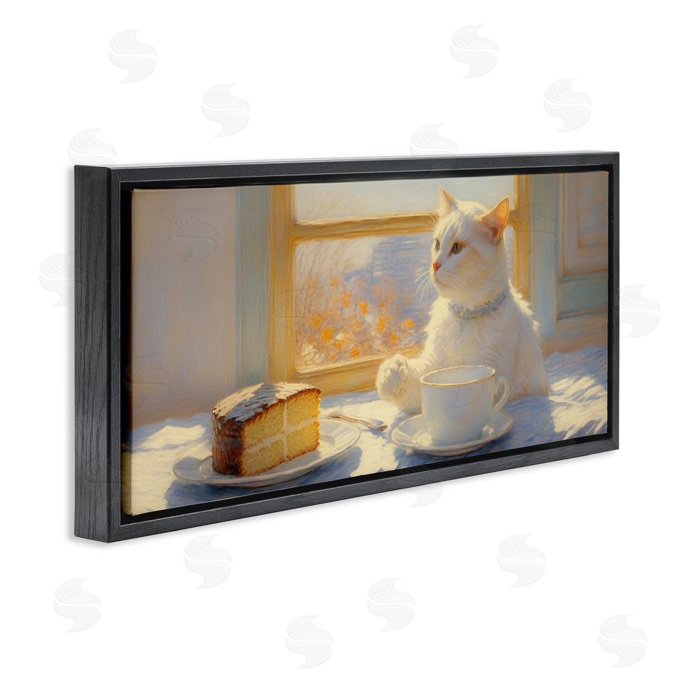 Angie Hawke Sunlit Tea Party Cat Black Floating Framed Canvas Wall Art Print