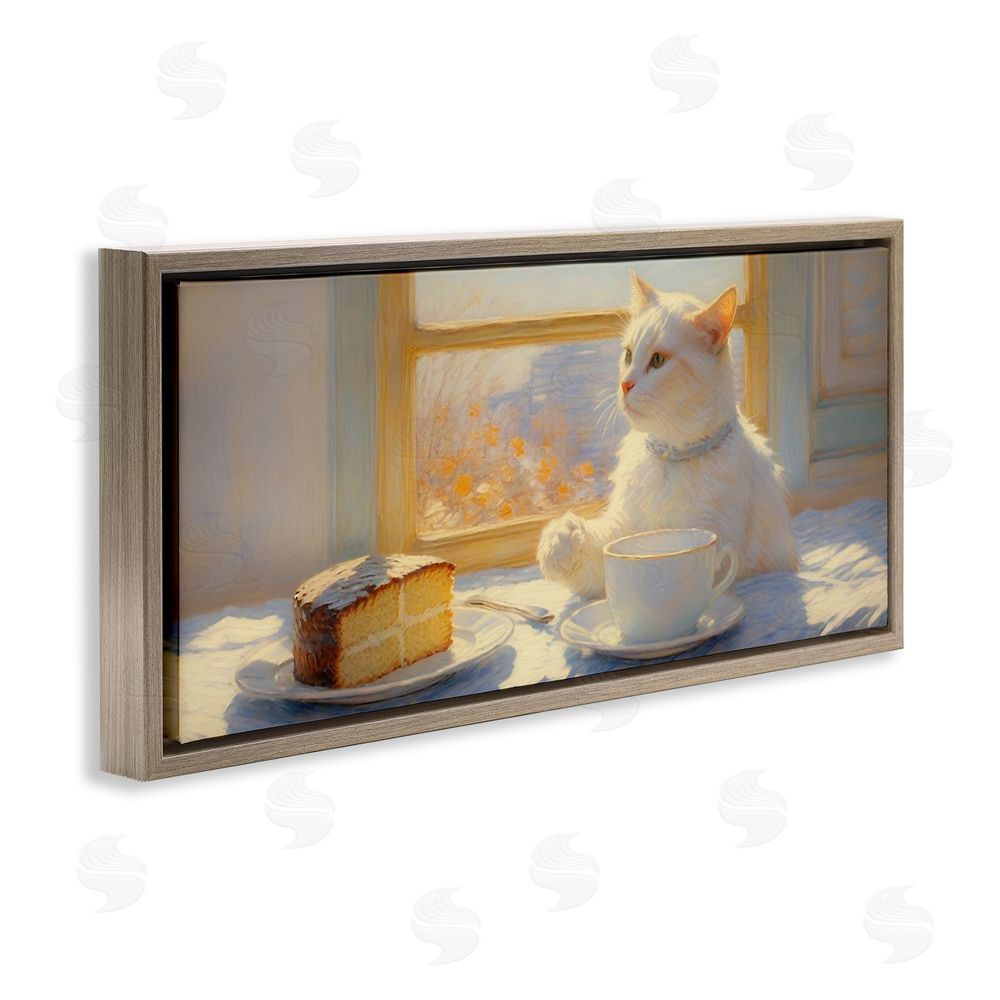 Angie Hawke Sunlit Tea Party Cat Brown Floating Framed Canvas Wall Art Print
