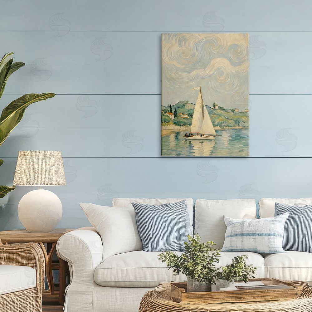 Angie Hawke Sailboat Beneath Swirling Clouds Stretched Canvas on Wall