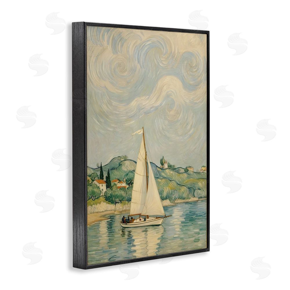 Angie Hawke Sailboat Beneath Swirling Clouds Black Framed Giclee Wall Art Print