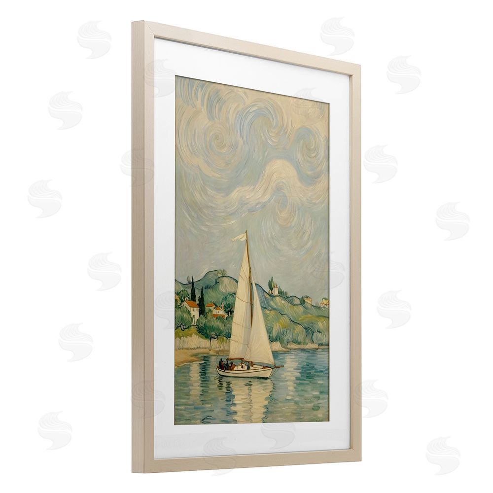 Angie Hawke Sailboat Beneath Swirling Clouds Brown Framed Print Under Glass with White Mat Wall Art