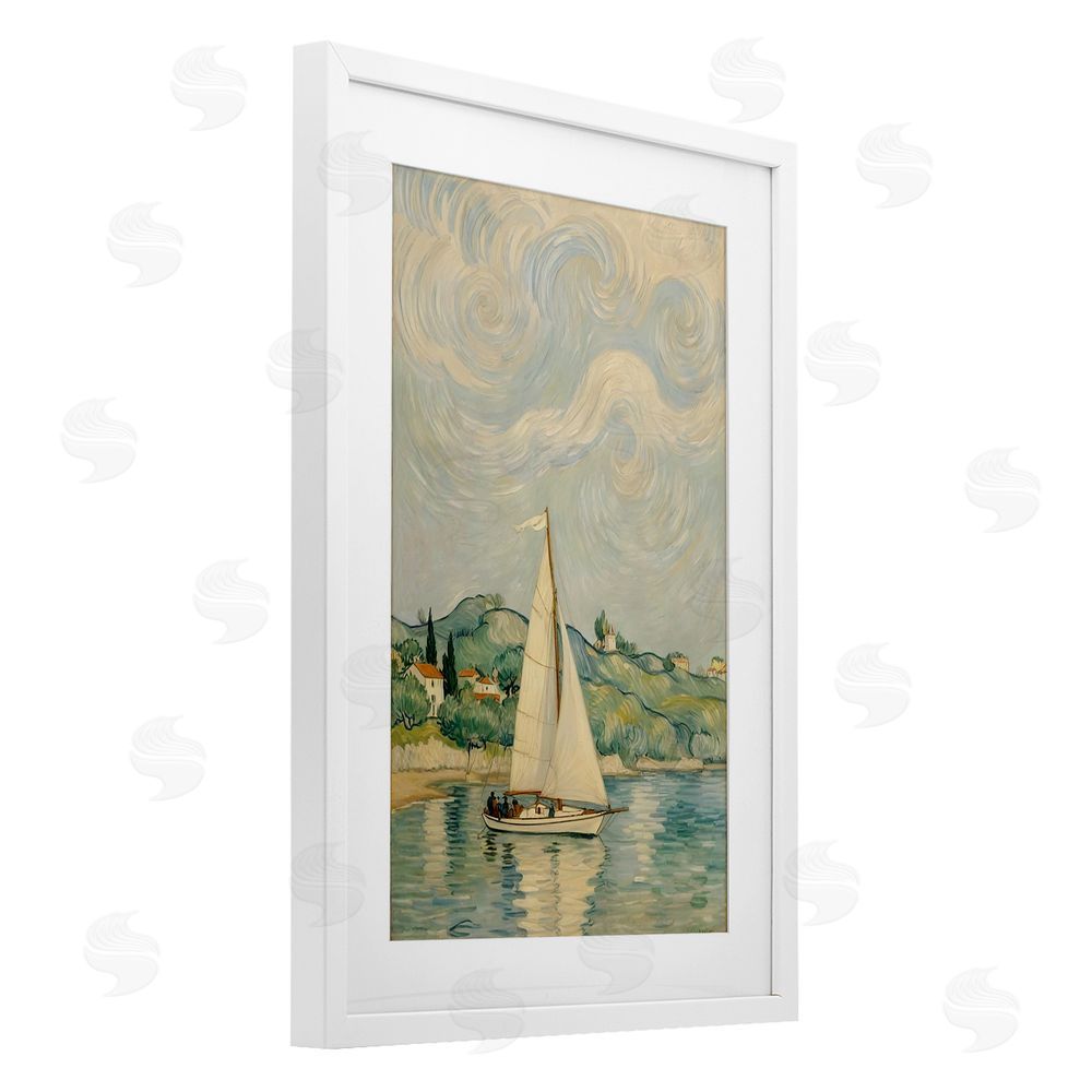 Angie Hawke Sailboat Beneath Swirling Clouds White Framed Print Under Glass with White Mat Wall Art