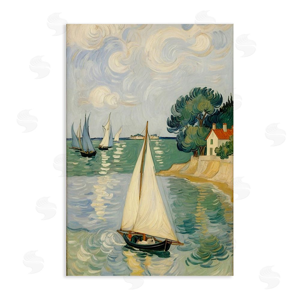 Angie Hawke Coastal Sailboats Under Swirling Clouds Stretched Canvas Wall Art