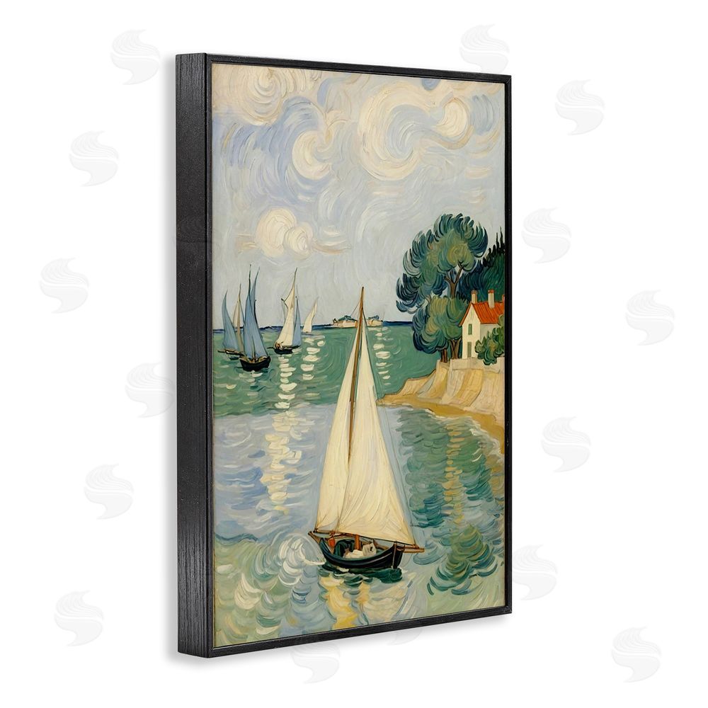 Angie Hawke Coastal Sailboats Under Swirling Clouds Black Framed Giclee Wall Art Print