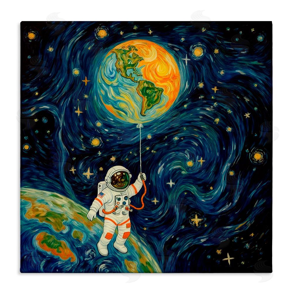 Angie Hawke Astronaut with Earth Balloon Stretched Canvas Wall Art Print