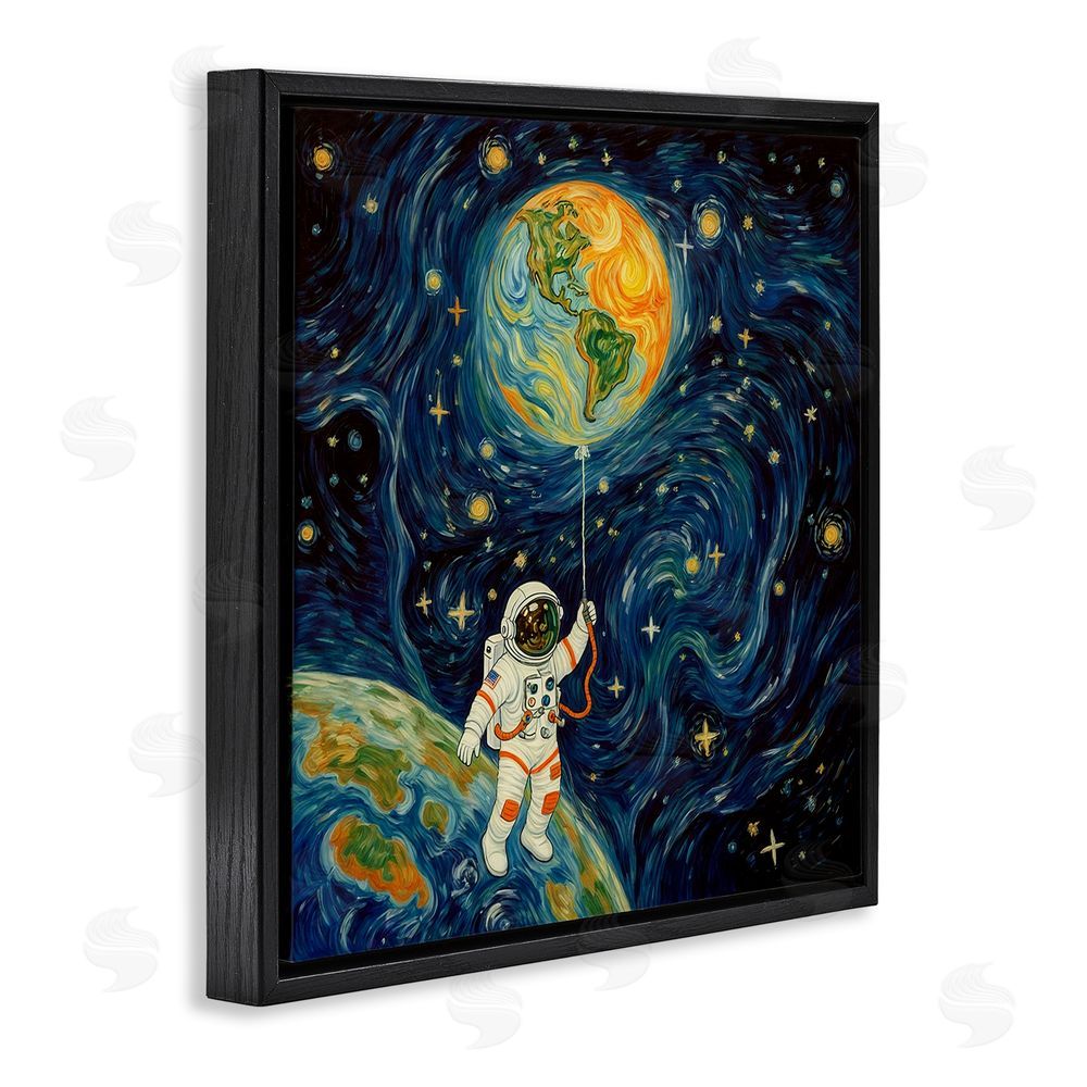 Angie Hawke Astronaut with Earth Balloon Black Floating Frame Canvas Wall Art Print