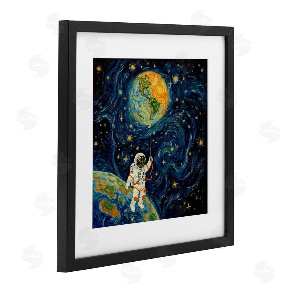 Angie Hawke Astronaut with Earth Balloon Black Framed Print Under Glass Wall Art