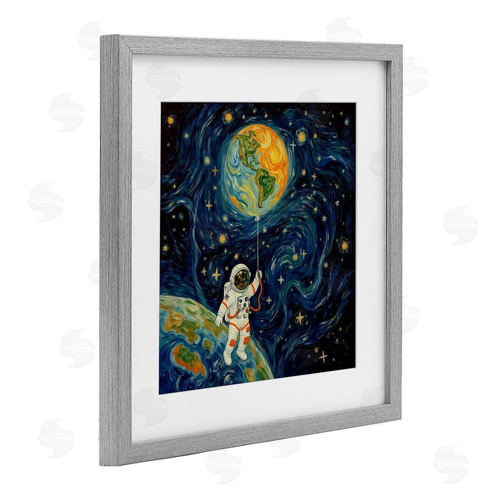 Angie Hawke Astronaut with Earth Balloon Gray Framed Print Under Glass Wall Art