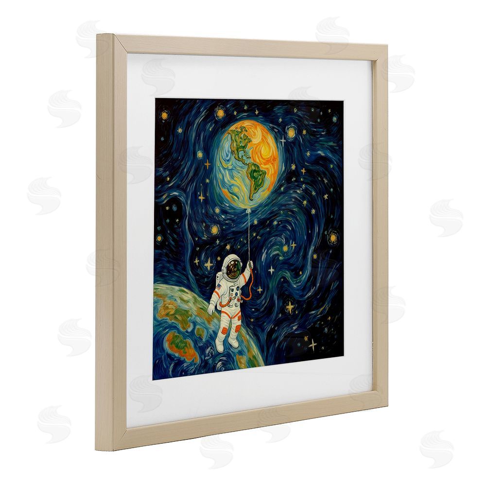 Angie Hawke Astronaut with Earth Balloon Brown Framed Print Under Glass Wall Art