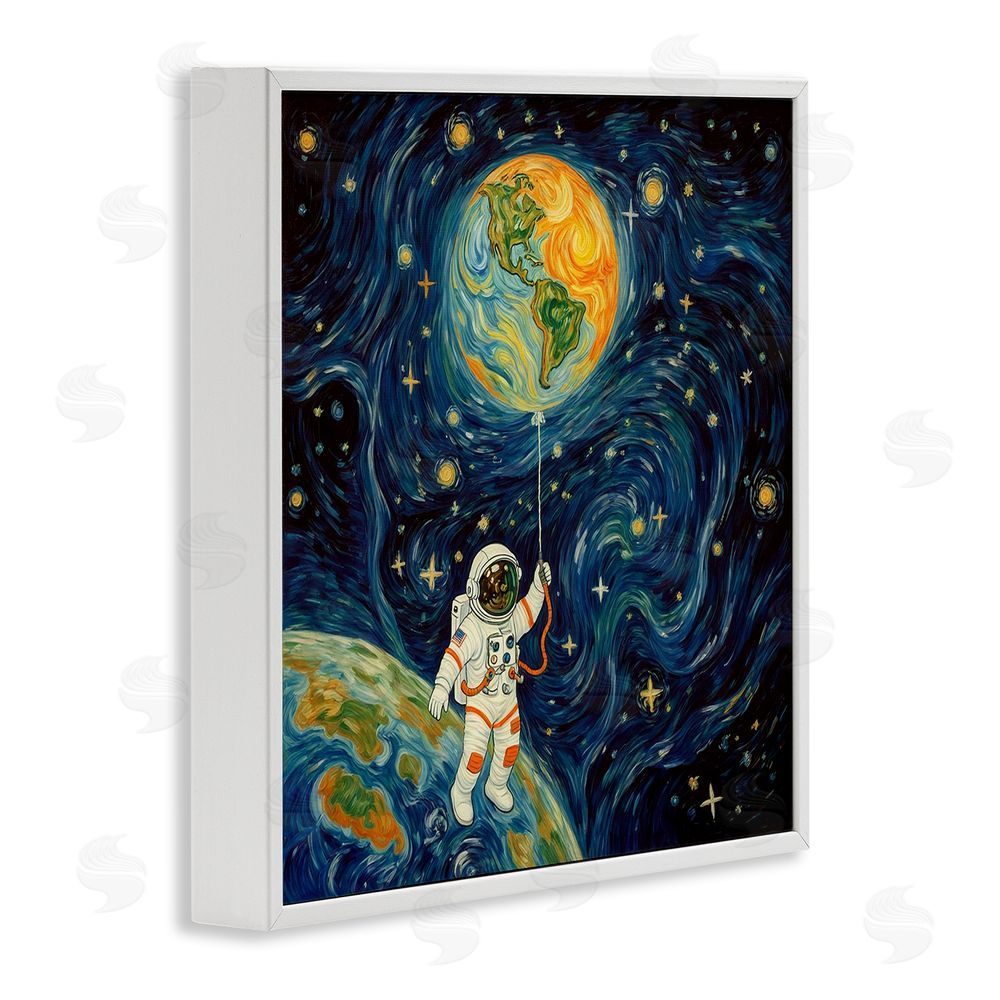 Angie Hawke Astronaut with Earth Balloon White Framed Giclee Print Wall Art