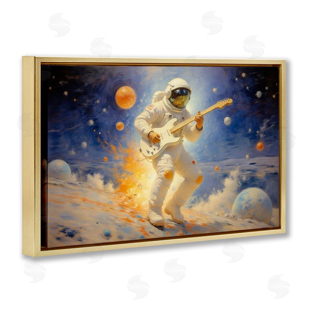 Angie Hawke Space Astronaut Musician Gold Floating Frame Canvas Wall Art Print
