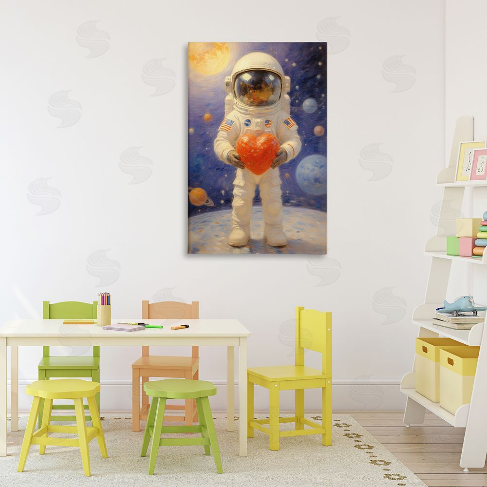 Angie Hawke Astronaut Holding Heart Stretched Canvas Wall Art Print in Room