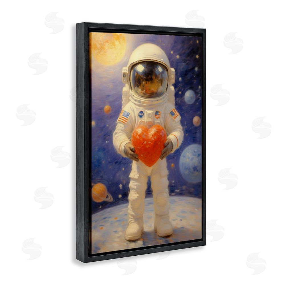 Angie Hawke Astronaut Holding Heart Black Floating Frame Canvas Wall Art Print