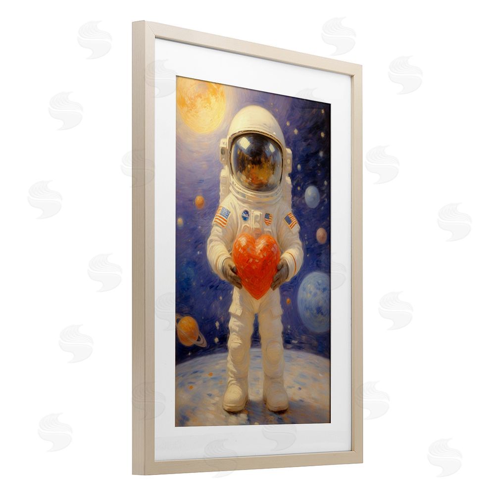 Angie Hawke Astronaut Holding Heart Brown Framed Print Under Glass Wall Art