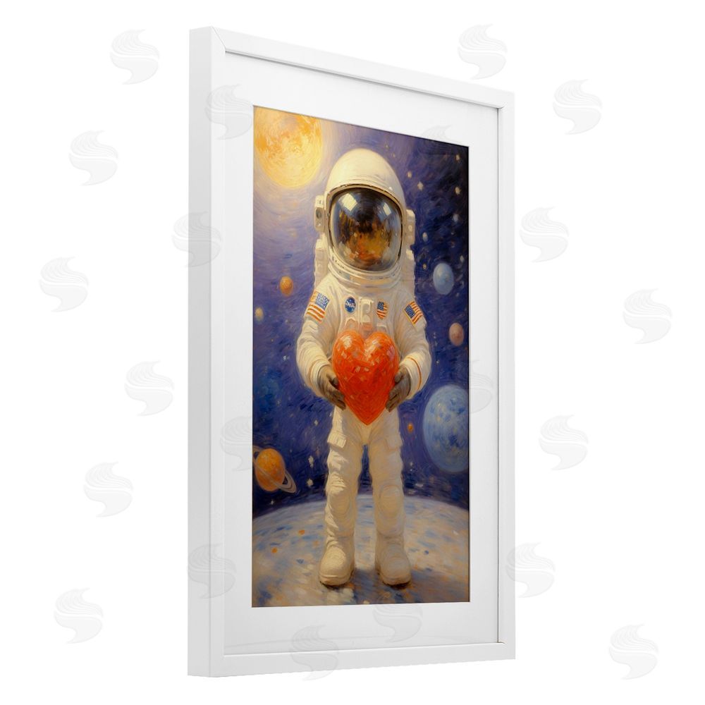 Angie Hawke Astronaut Holding Heart White Framed Print Under Glass Wall Art