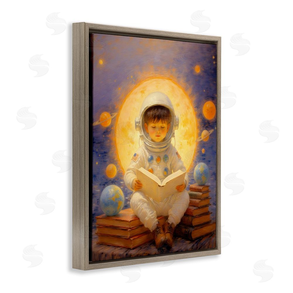 Angie Hawke Astronaut Child Learning Brown Floating Frame Canvas Wall Art Print