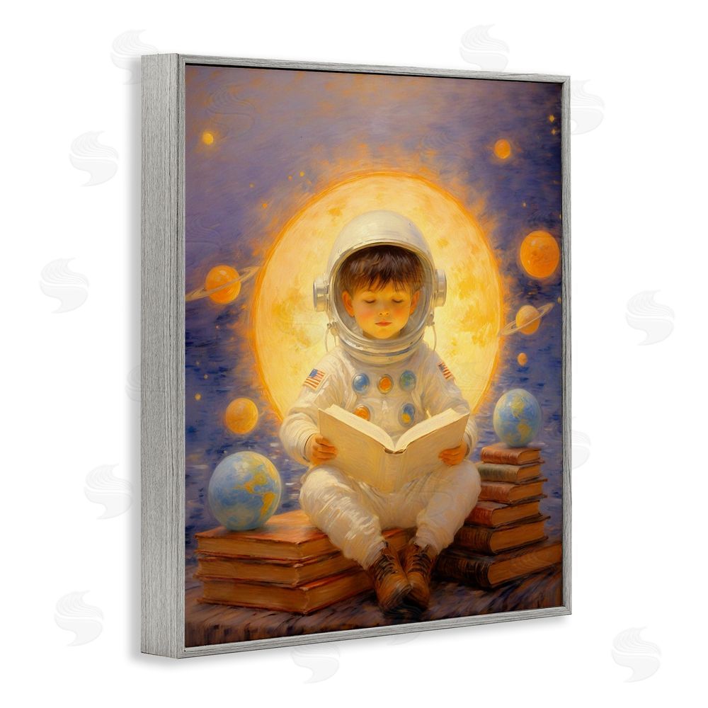 Angie Hawke Astronaut Child Learning Gray Framed Giclee Print Wall Art