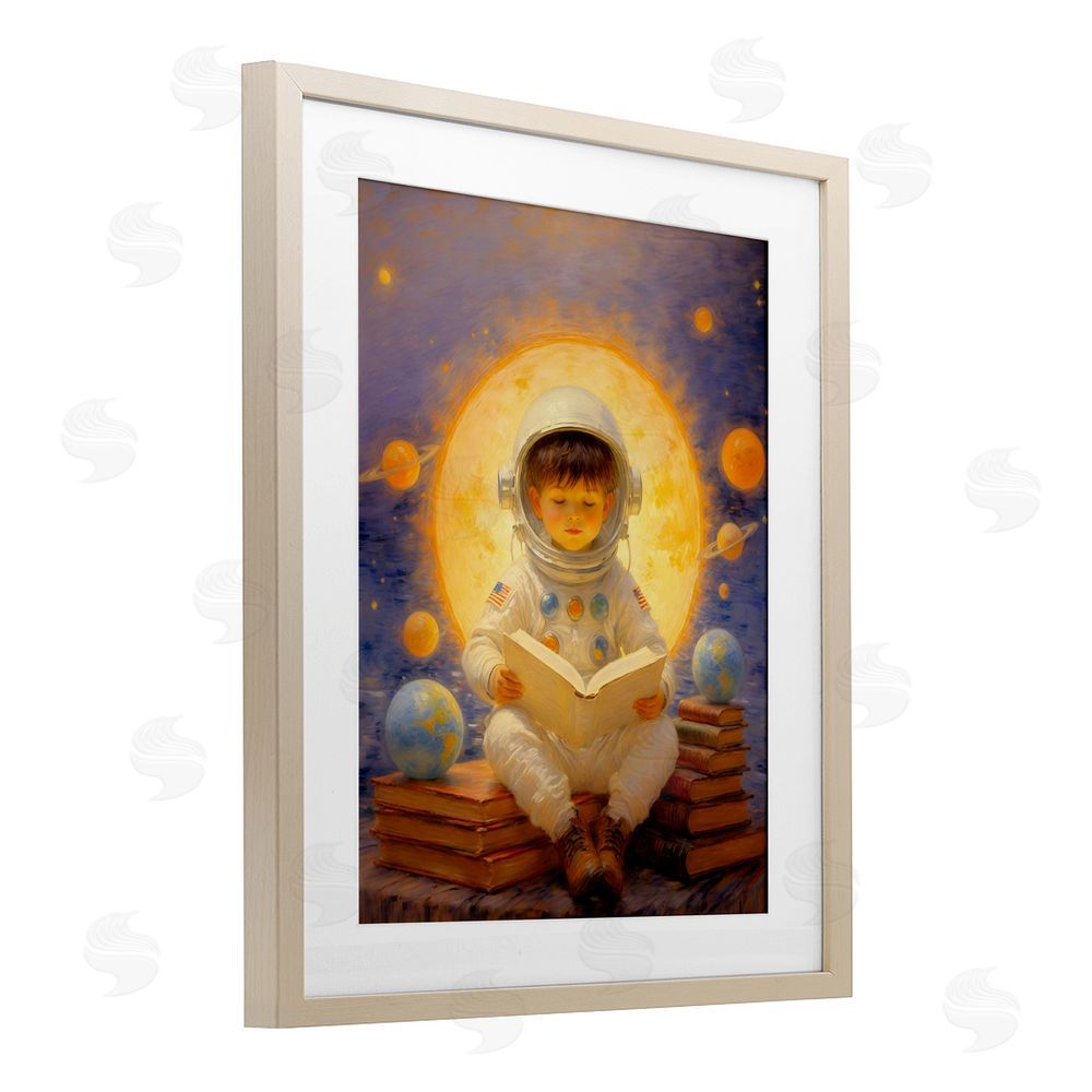 Angie Hawke Astronaut Child Learning Brown Framed Print Under Glass Wall Art