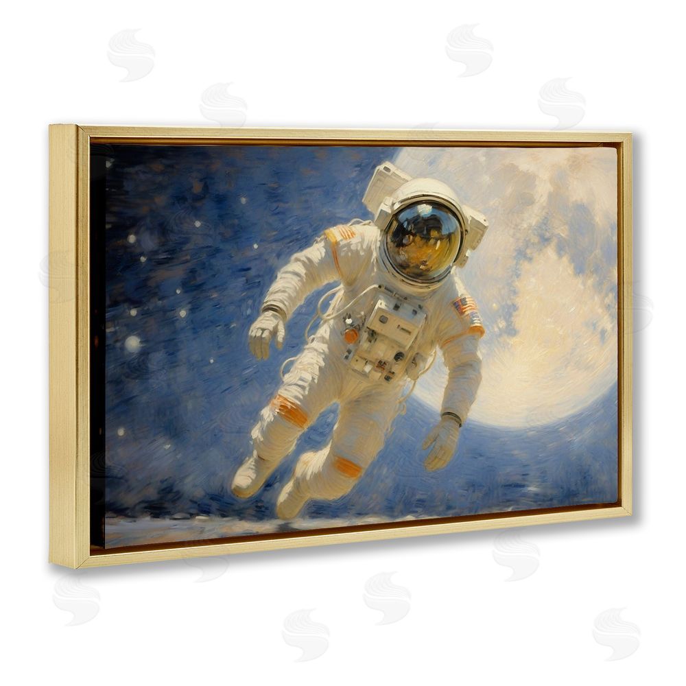 Angie Hawke Astronaut in Vast Galaxy Gold Floating Frame Canvas Wall Art Print