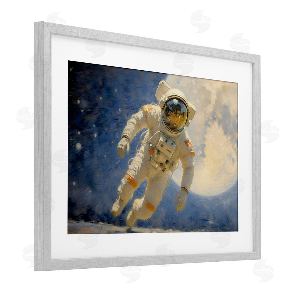 Angie Hawke Astronaut in Vast Galaxy Gray Framed Print Under Glass Wall Art
