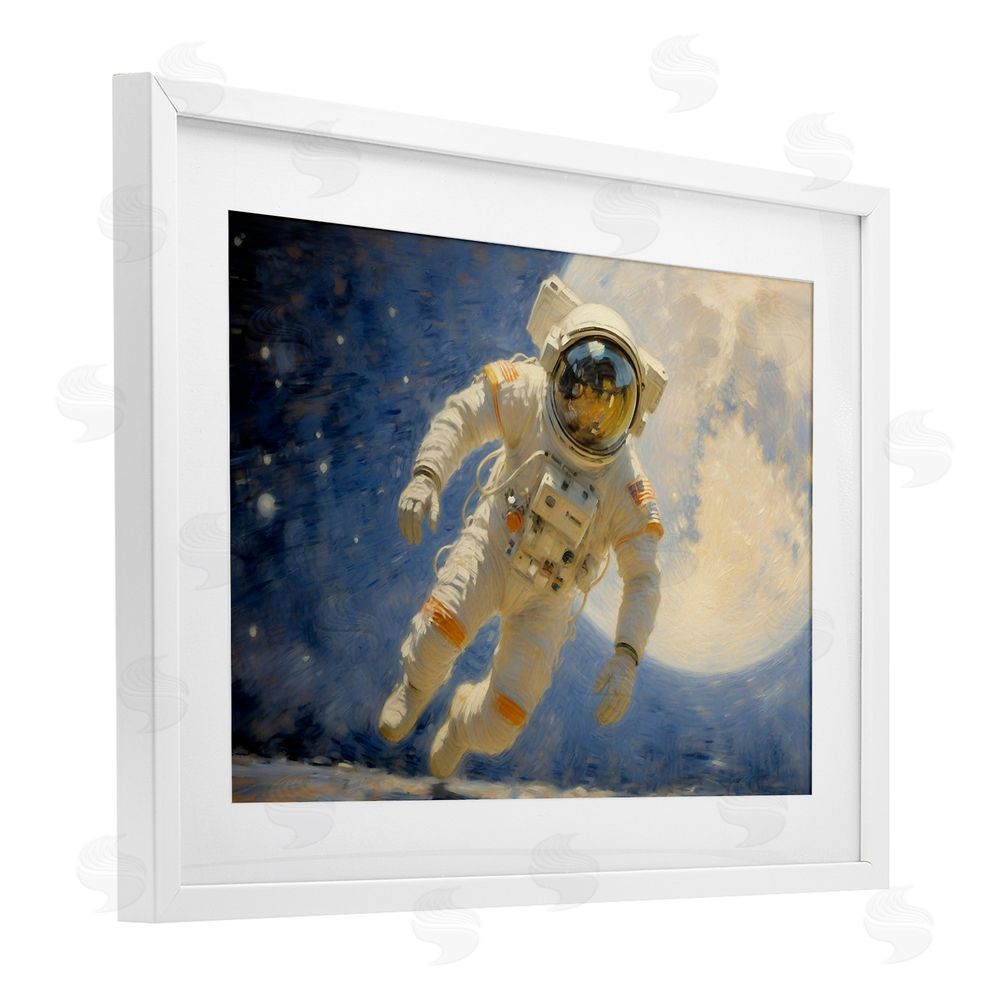 Angie Hawke Astronaut in Vast Galaxy White Framed Print Under Glass Wall Art
