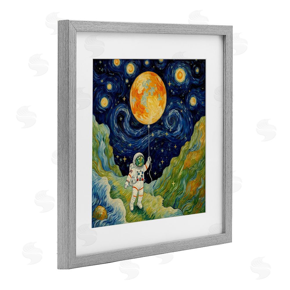 Angie Hawke Impressionist Astronaut in Space Gray Framed Print Under Glass Wall Art