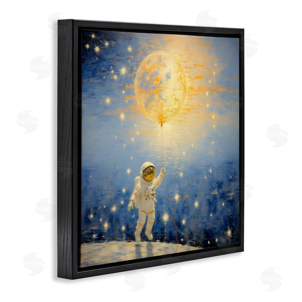 Angie Hawke Astronaut with Dreamy Cosmic Balloon Black Floating Frame Canvas Wall Art Print