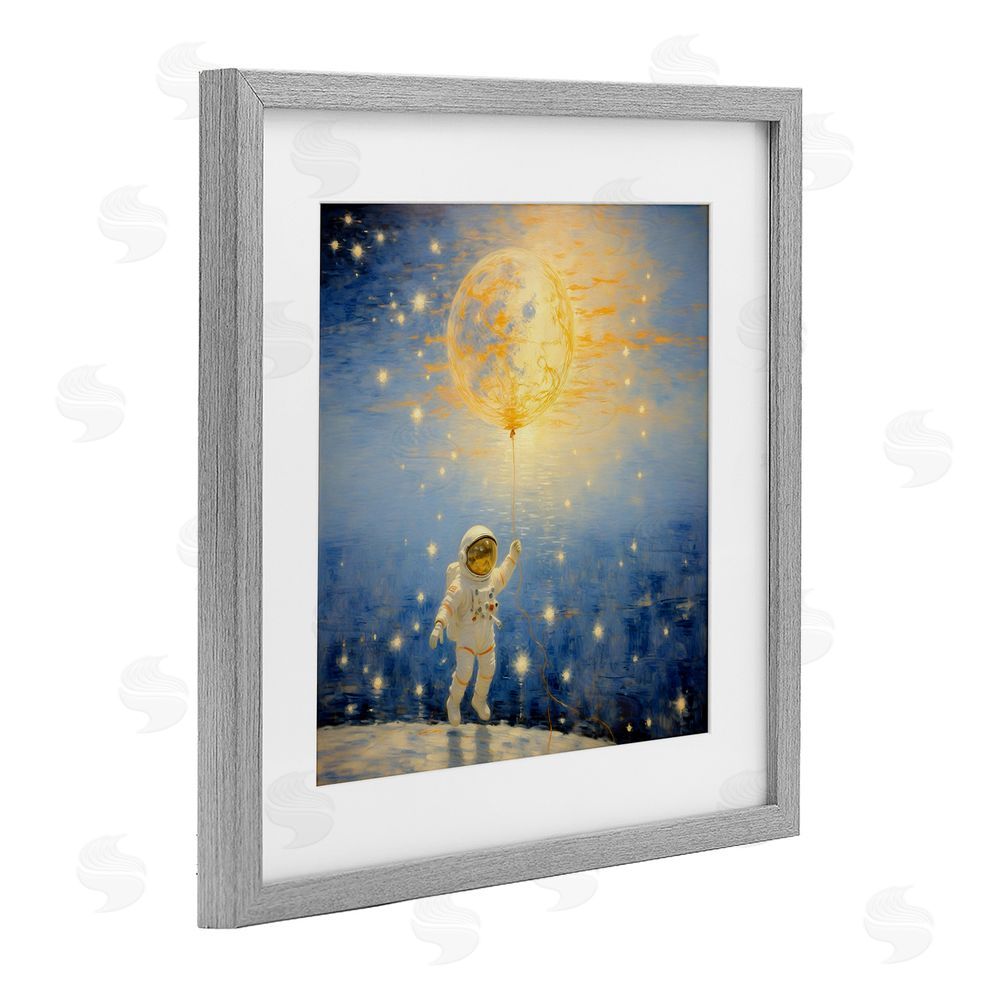 Angie Hawke Astronaut with Dreamy Cosmic Balloon Gray Framed Print Under Glass Wall Art