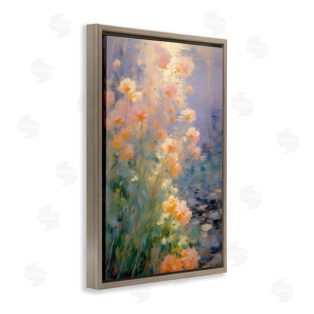 Angie Hawke Sunlit Pastel Blossoms Impression Brown Floating Framed Canvas Wall Art Print