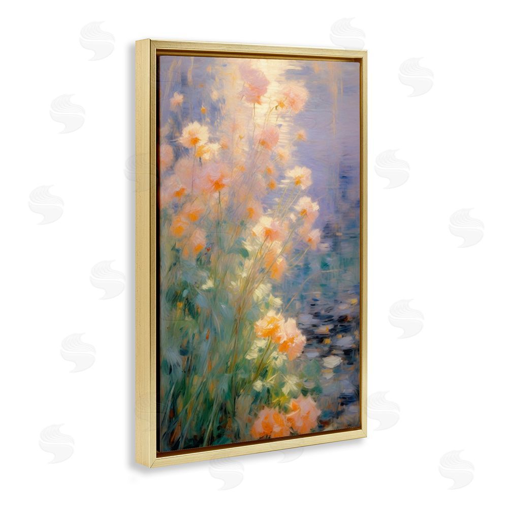 Angie Hawke Sunlit Pastel Blossoms Impression Gold Floating Framed Canvas Wall Art Print