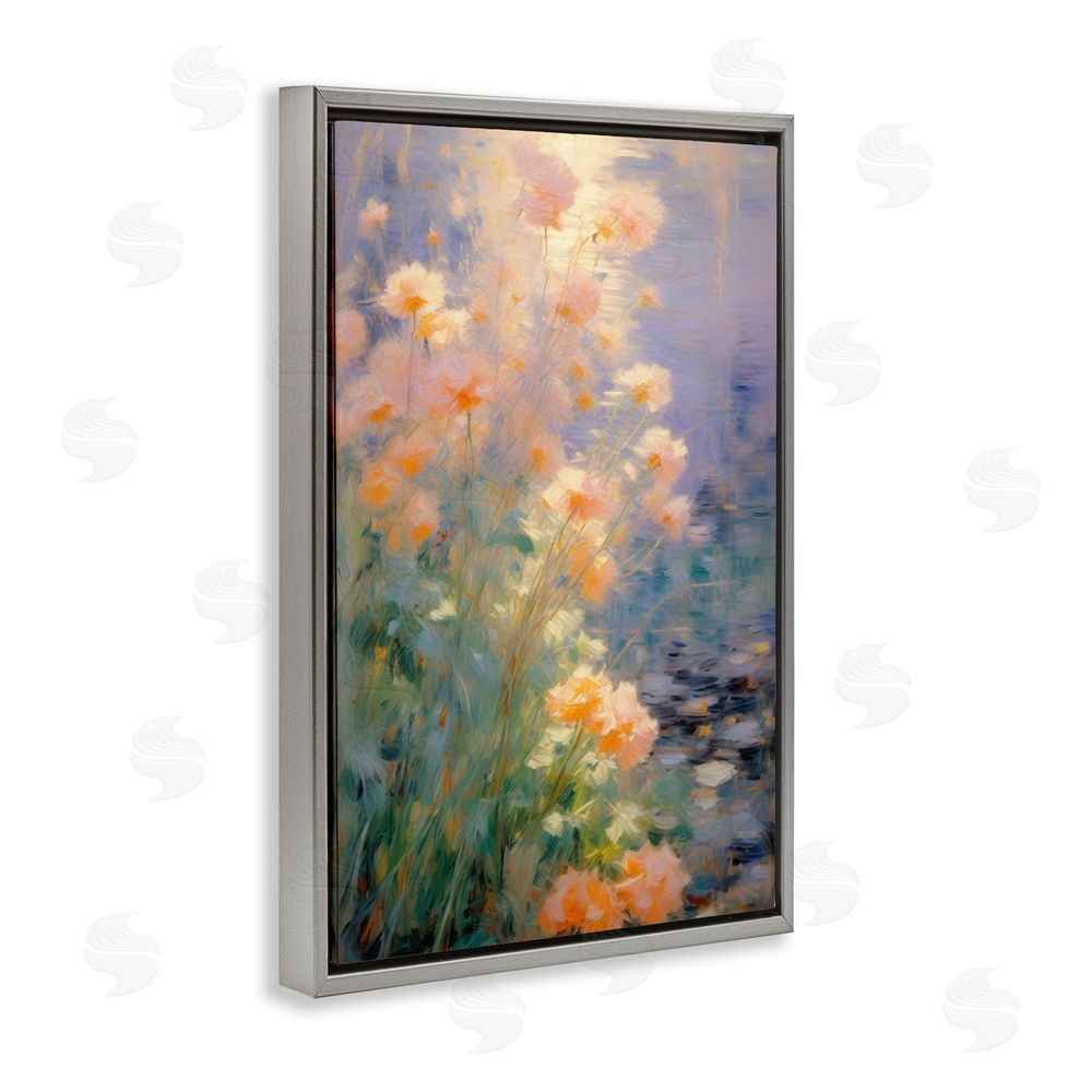 Angie Hawke Sunlit Pastel Blossoms Impression Gray Floating Framed Canvas Wall Art Print