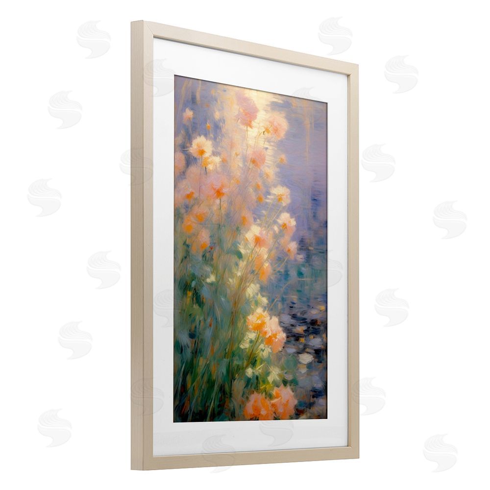 Angie Hawke Sunlit Pastel Blossoms Impression Brown Framed Print Under Glass with White Mat Wall Art