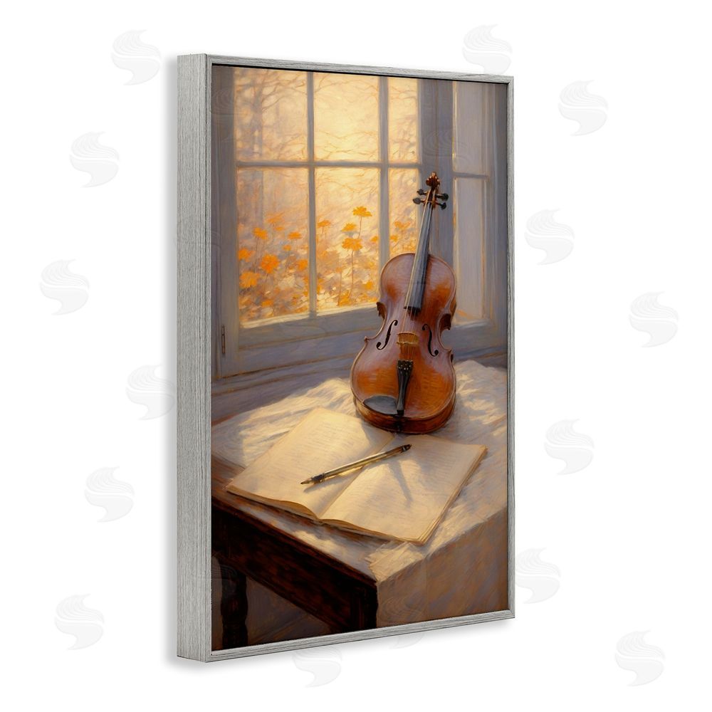 Angie Hawke Autumn Sunlit Violin Gray Framed Giclee Wall Art Print