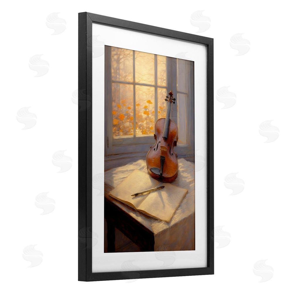 Angie Hawke Autumn Sunlit Violin Black Framed Print Under Glass with Matting Wall Art