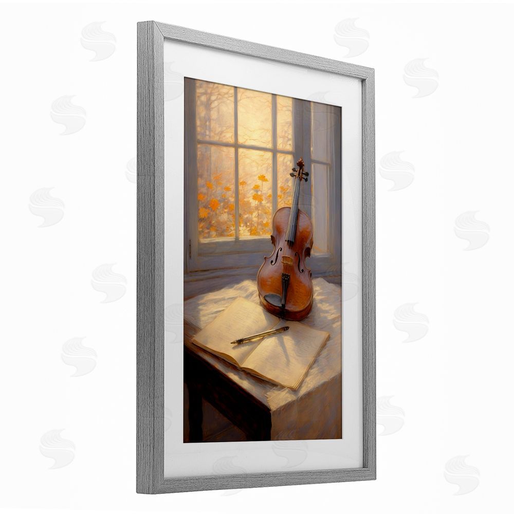 Angie Hawke Autumn Sunlit Violin Gray Framed Print Under Glass with Matting Wall Art