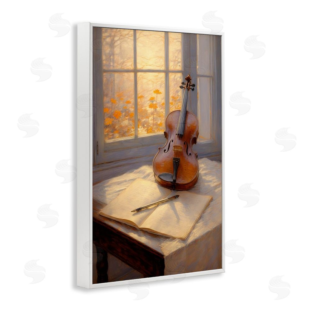 Angie Hawke Autumn Sunlit Violin White Framed Giclee Wall Art Print
