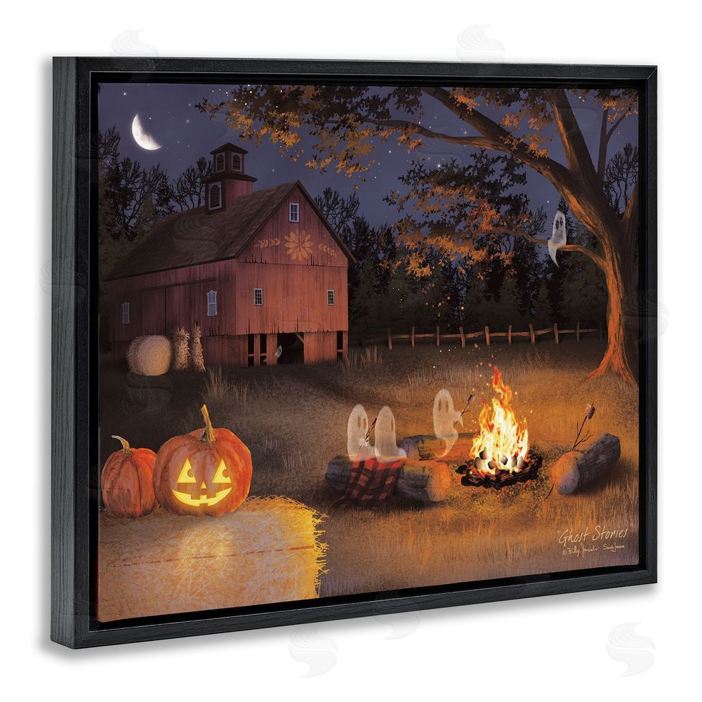 Billy Jacobs Spooky Ghosts & Autumn Campfire Black Floating Frame Canvas Wall Art Print