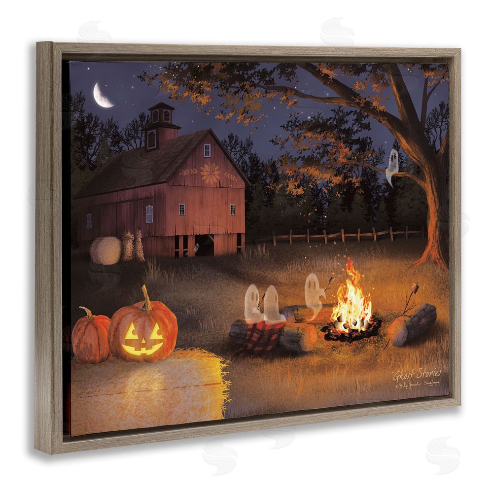 Billy Jacobs Spooky Ghosts & Autumn Campfire Brown Floating Frame Canvas Wall Art Print