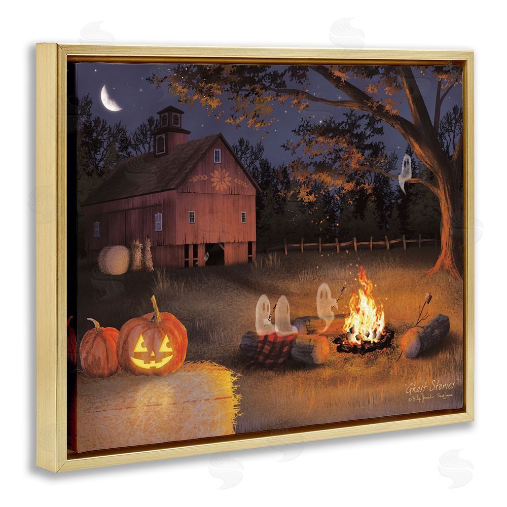 Billy Jacobs Spooky Ghosts & Autumn Campfire Gold Floating Frame Canvas Wall Art Print