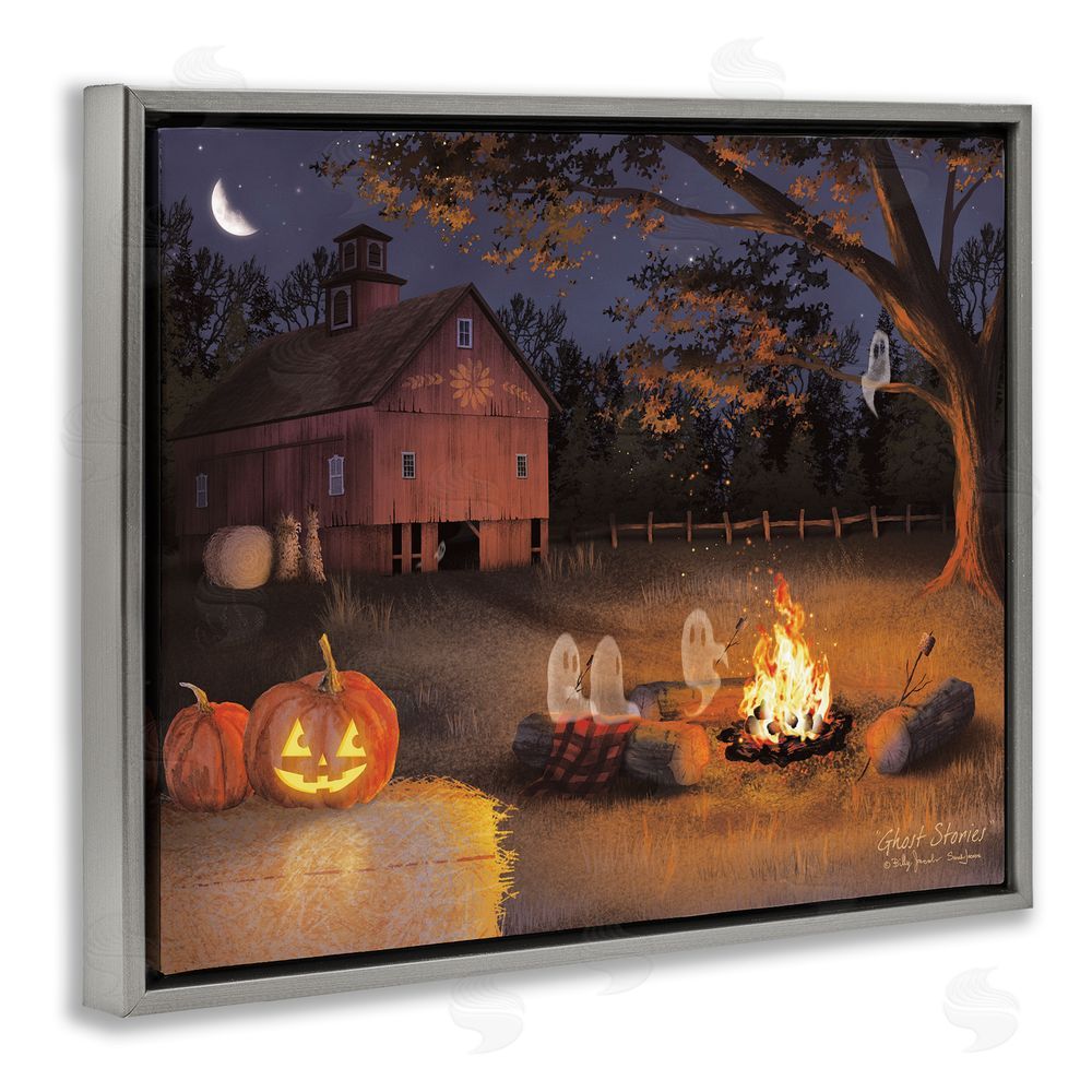 Billy Jacobs Spooky Ghosts & Autumn Campfire Gray Floating Frame Canvas Wall Art Print