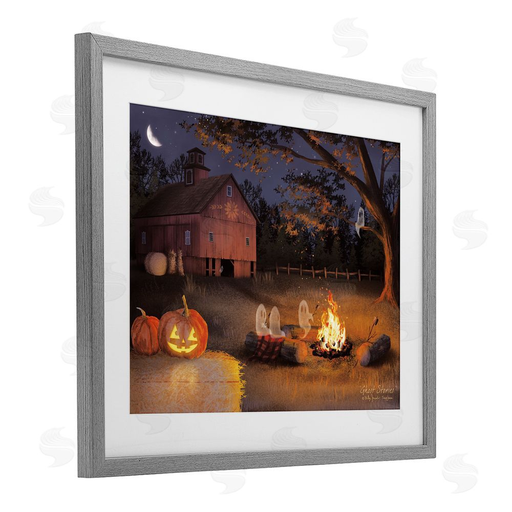 Billy Jacobs Spooky Ghosts & Autumn Campfire Gray Framed Print Under Glass with White Mat Wall Art